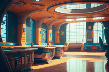 Wall Mural - Futuristic school interior, generative ai illustration