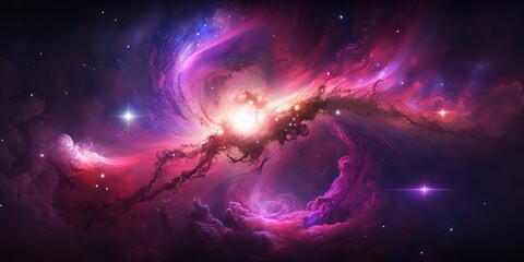 Wall Mural - a pink and purple nebula on a galaxy background, generative ai