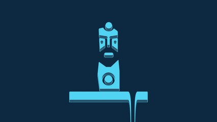 Poster - Blue Slavic pagan idol icon isolated on blue background. Antique ritual wooden idol. 4K Video motion graphic animation