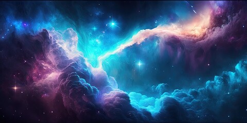 Wall Mural - web banner with a space background featuring stars and a nebula in the night sky, generative ai