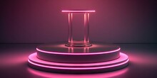 A Blank Display Platform With A Pink Neon Light Background On A Grungy Street Floor, Generative AI
