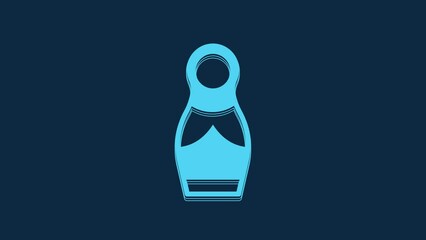 Sticker - Blue Russian doll matryoshka icon isolated on blue background. 4K Video motion graphic animation