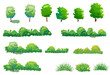 Set of trees and bushes for design elements. Vector illustration isolated on white background.