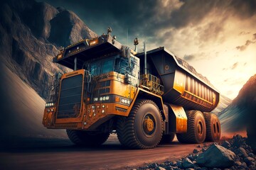 Wall Mural - industry mining truck mining machinery to transport coal from open-pit production, created with generative ai