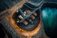Coal Mining An Open Pit Extractive Industry, Aerial Drone Top View, Created With Generative Ai