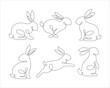 Bunny line art style icon set. Rabbit line art icon collection. Set of Abstract outline rabbit. Continous line drawing Rabbit minimalism style icon set. Easter bunny linear icon pack. Vector illustrat