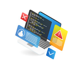 Aufkleber - Program language problem warning isometric flat 3d illustration concept