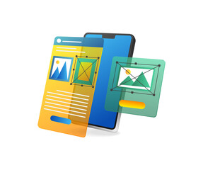 Wall Mural - isometric flat 3d illustration concept set smartphone app web layout