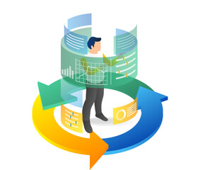 Aufkleber - Isometric flat 3d illustration concept of man controlling data analyst