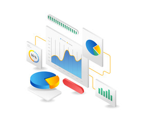 Aufkleber - Isometric flat 3d illustration concept of data analyzer screen