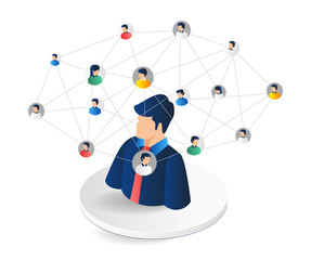 Aufkleber - Isometric flat 3d illustration concept of business collaboration team network