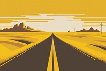 Yellow Road Illustration, Ai Generated