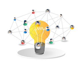 Fototapete - Business team idea network isometric flat 3d illustration concept