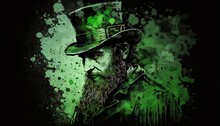 St. Patrick's Day Background. Leprechaun Ghost Man In Green Hat Generative Ai