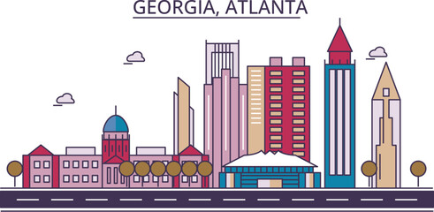 Wall Mural - United States, Atlanta tourism landmarks, vector city travel illustration