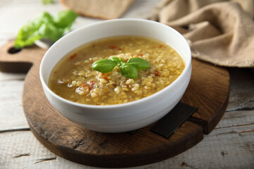 Canvas Print - Homemade lentil soup with vegetables