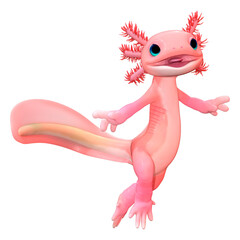 Wall Mural - 3D Rendering Cartoon Axolotl on White