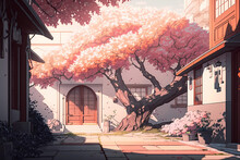 Anime Style Picture. Sakura Blossom Generative AI
