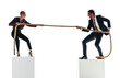 Corporate businesspeople battling in a tug of war on a transparent background