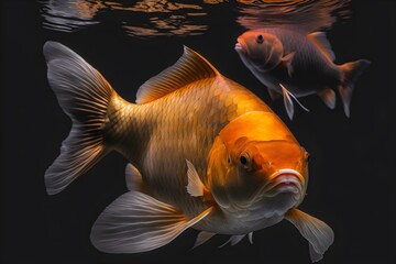 Gold carp on a black background