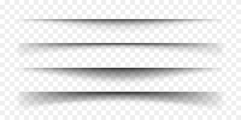 Fototapete - Set of paper shadow effects. Horizontal divider lines isolated on transparent background. Notebook worksheet, book page, card, flyer, banner, poster with soft blurred edges. Vector illustration