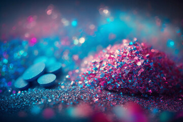 abstract bo background with a captivating blend of shimmering blue and pink glitter, generative ai