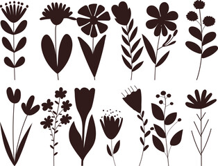 Wall Mural - flowers set silhouettes isolated vector