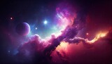 Fototapeta  - Space background. Galaxy and nebula in night sky with bright stars. Generative AI