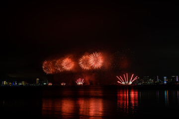 Wall Mural - Beautiful fireworks celebrate at sea