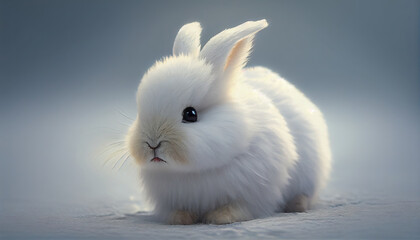 Wall Mural - Cute white bunny in the snow