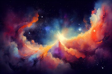 Wall Mural - watercolor illustration of a abstract outer space endless nebula galaxy background. generative ai