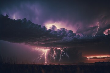 Wall Mural - Terrible storm clouds, neon lightning AI