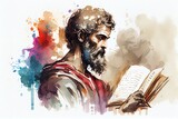 Fototapeta Londyn - Watercolor Illustration of a Saint Paul Apostle With Book Portrait. Color Illustration. Generative AI