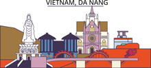 Vietnam, Da Nang Tourism Landmarks, Vector City Travel Illustration