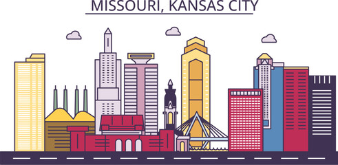 Wall Mural - United States, Kansas City tourism landmarks, vector city travel illustration