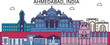 India, Ahmedabad tourism landmarks, vector city travel illustration