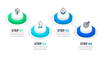 Wall Mural - Infographic template. 4 isometric circles with icons connected by a line