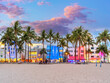 Sunset, South Beach, Ocean Drive,.Floridas East Coast.Miami Florida USA
