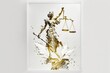 Framed painting of justitia on a white background