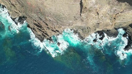 Poster - Aerial View of Atlantic Ocean Waves at Rocky Coast in Portugal.  