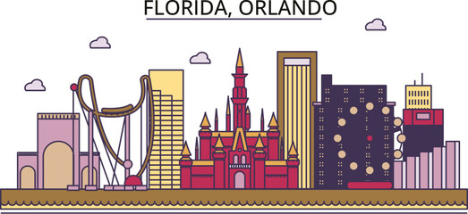 Wall Mural - United States, Orlando tourism landmarks, vector city travel illustration