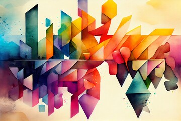 Wall Mural - watercolor illustration of a colorful abstract geometric background. generative ai