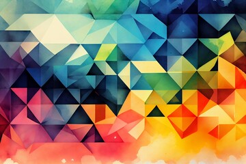 Wall Mural - watercolor illustration of a colorful abstract geometric background. generative ai
