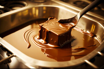 Sticker - Melted chocolate in a pan over a stove is a food made from fermented and roasted cocoa beans. Pre-Columbian Origins of Central America. After the discoveries, it was taken to Europe and became