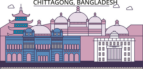 Wall Mural - Bangladesh, Chittagong tourism landmarks, vector city travel illustration