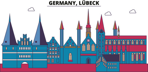 Canvas Print - Germany, Lubeck tourism landmarks, vector city travel illustration