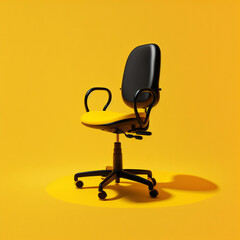 Wall Mural - Desk chair on a yellow background. Generative AI.