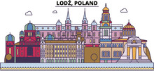 Poland, Lodz Tourism Landmarks, Vector City Travel Illustration