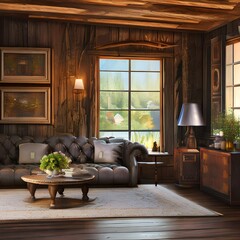 Canvas Print - A rustic and charming living room1, Generative AI