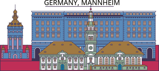 Wall Mural - Germany, Mannheim tourism landmarks, vector city travel illustration